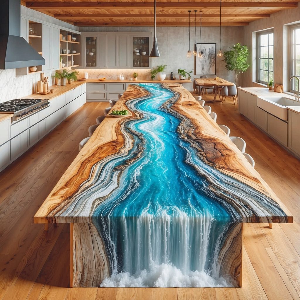 Epoxy Waterfall Kitchen Islands
