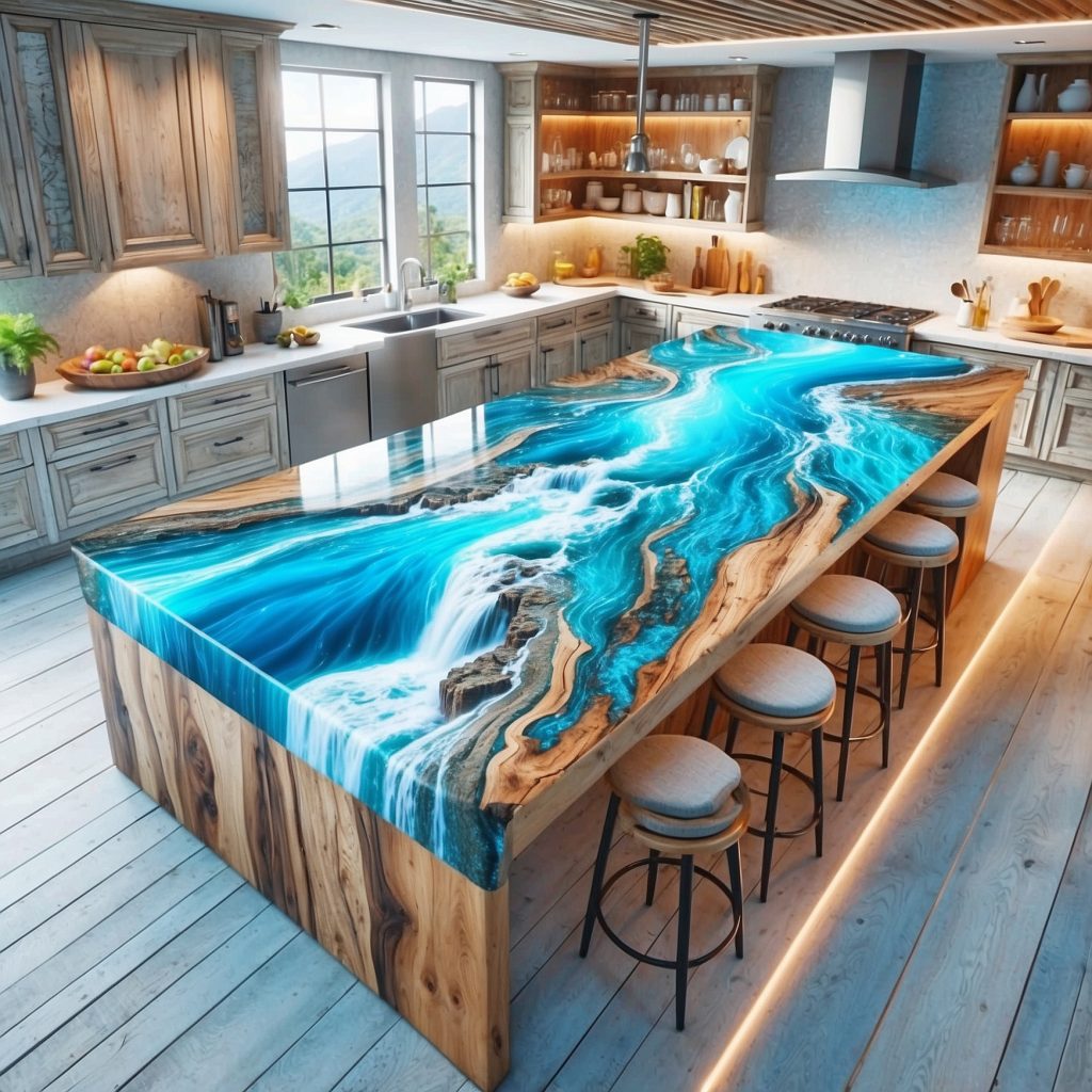 Epoxy Waterfall Kitchen Islands