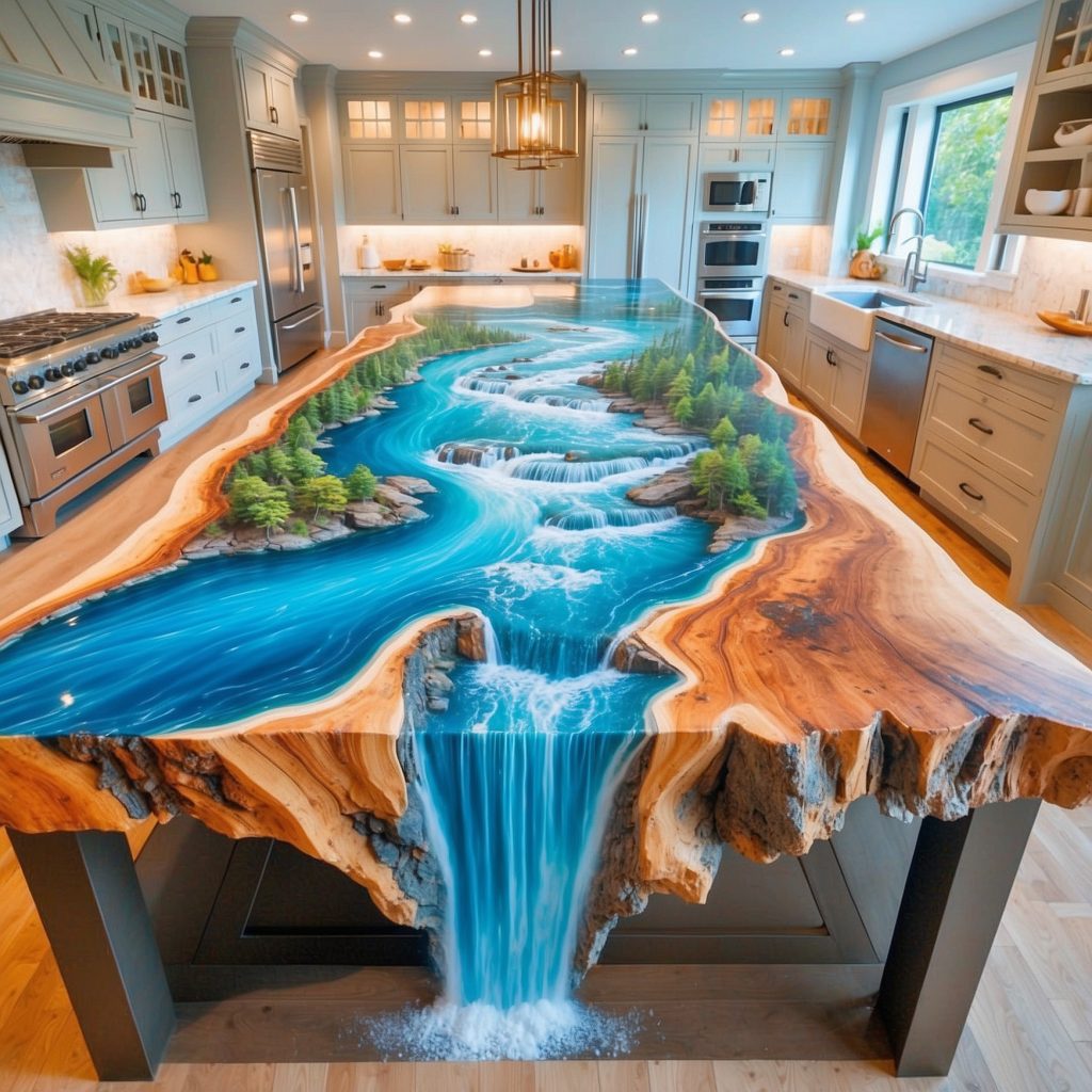 Epoxy Waterfall Kitchen Islands