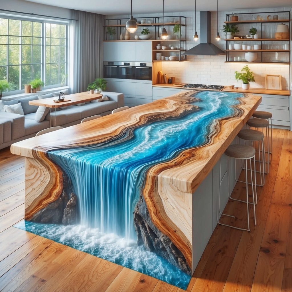Epoxy Waterfall Kitchen Islands