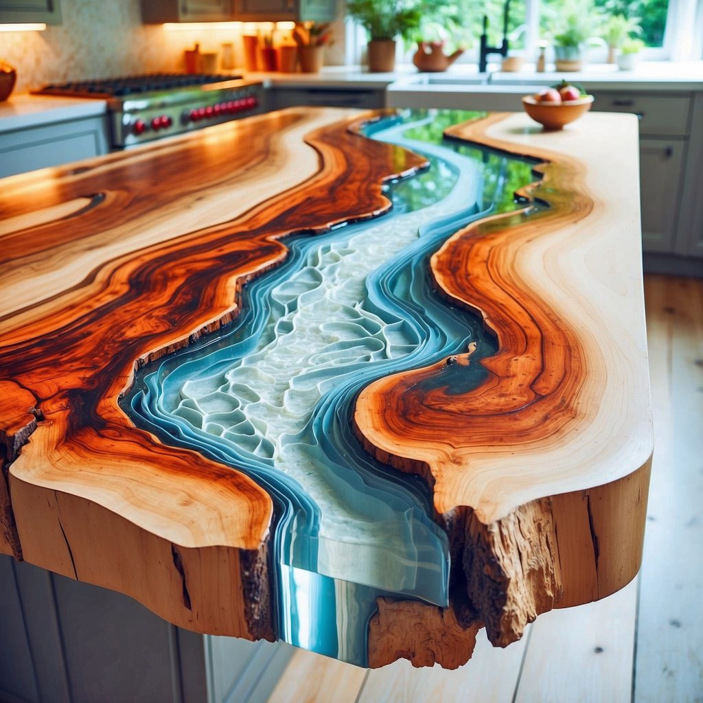 Epoxy Waterfall Kitchen Islands