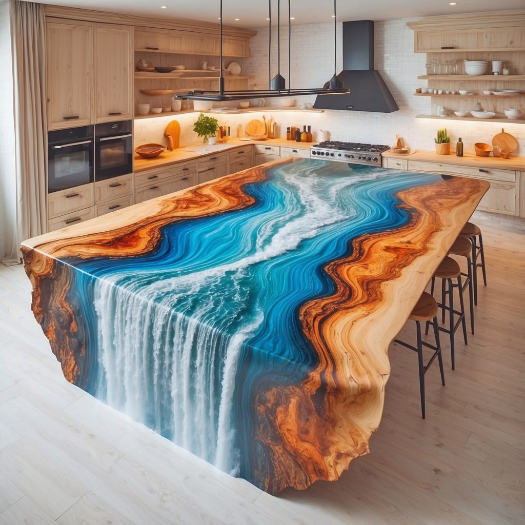 Epoxy Waterfall Kitchen Islands