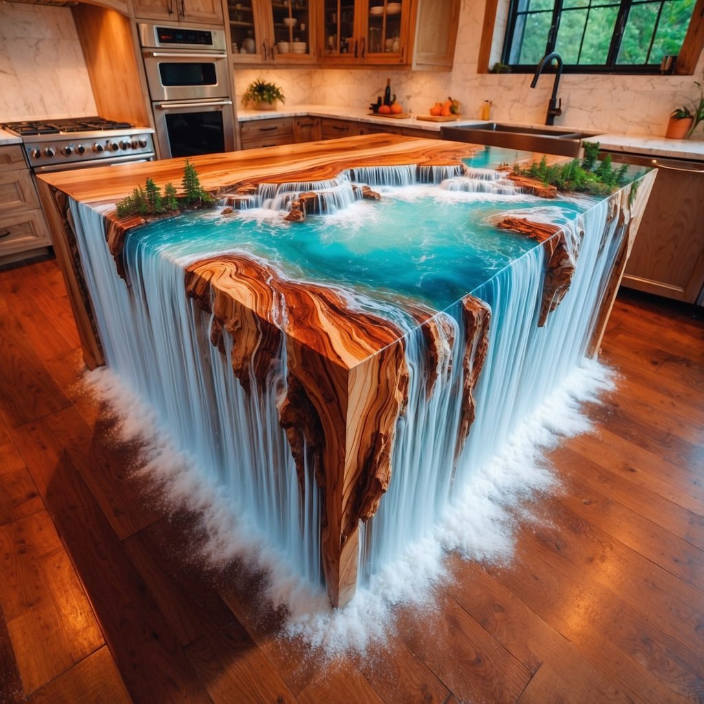 Epoxy Waterfall Kitchen Islands