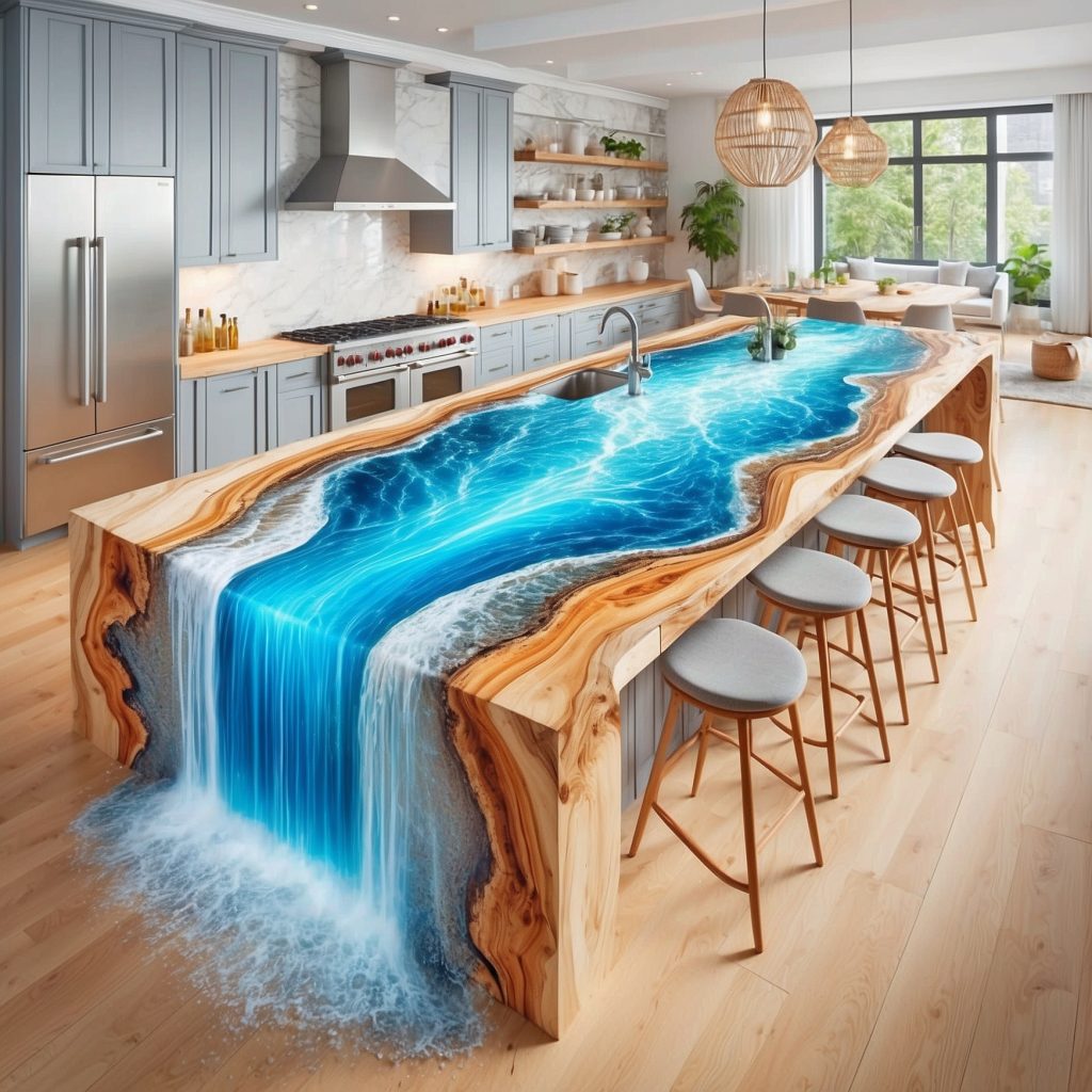 Epoxy Waterfall Kitchen Islands