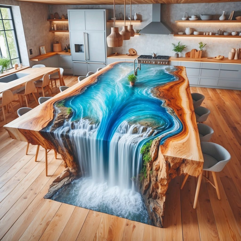 Epoxy Waterfall Kitchen Islands