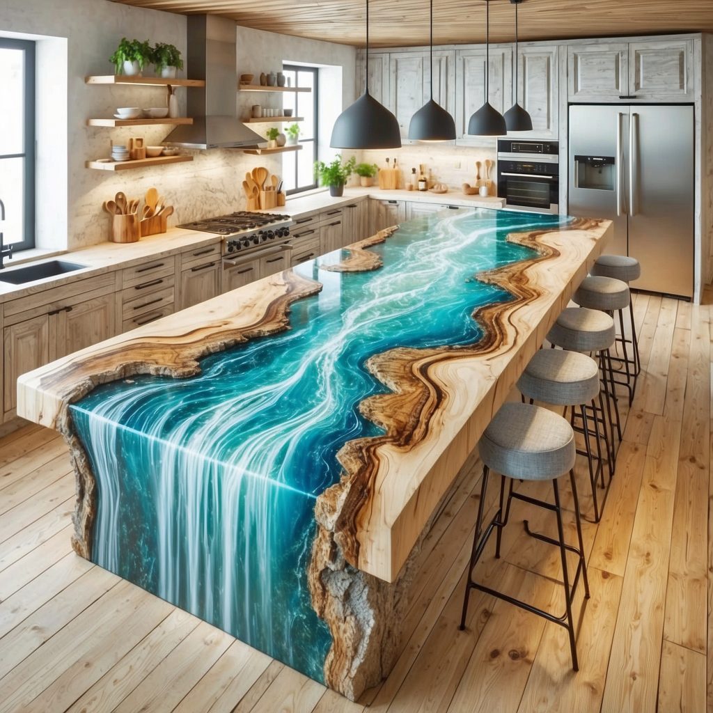Epoxy Waterfall Kitchen Islands