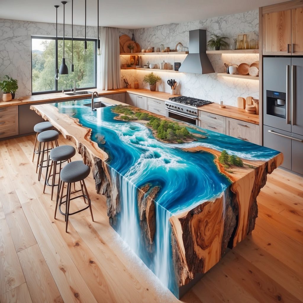 Epoxy Waterfall Kitchen Islands