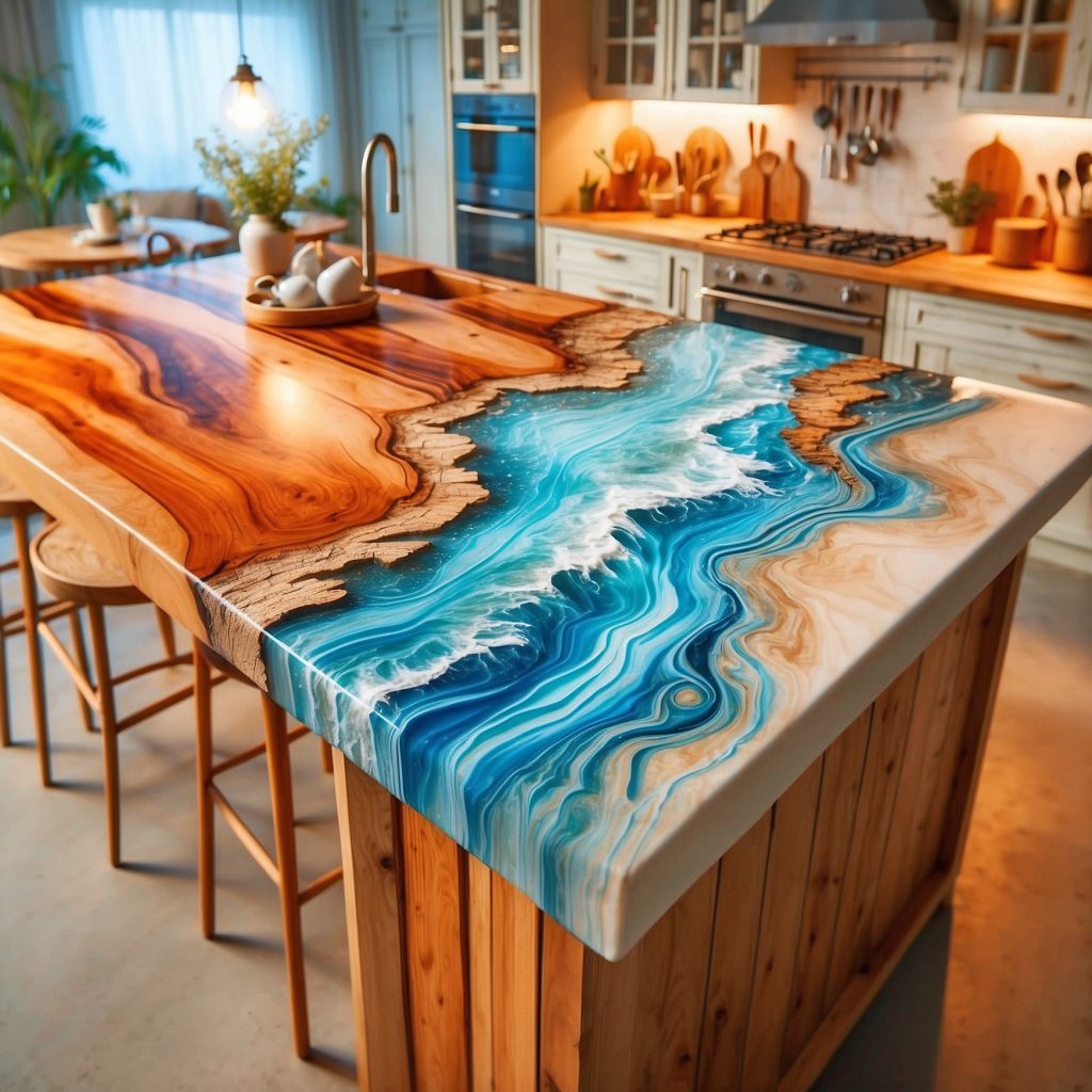 Epoxy Waterfall Kitchen Islands