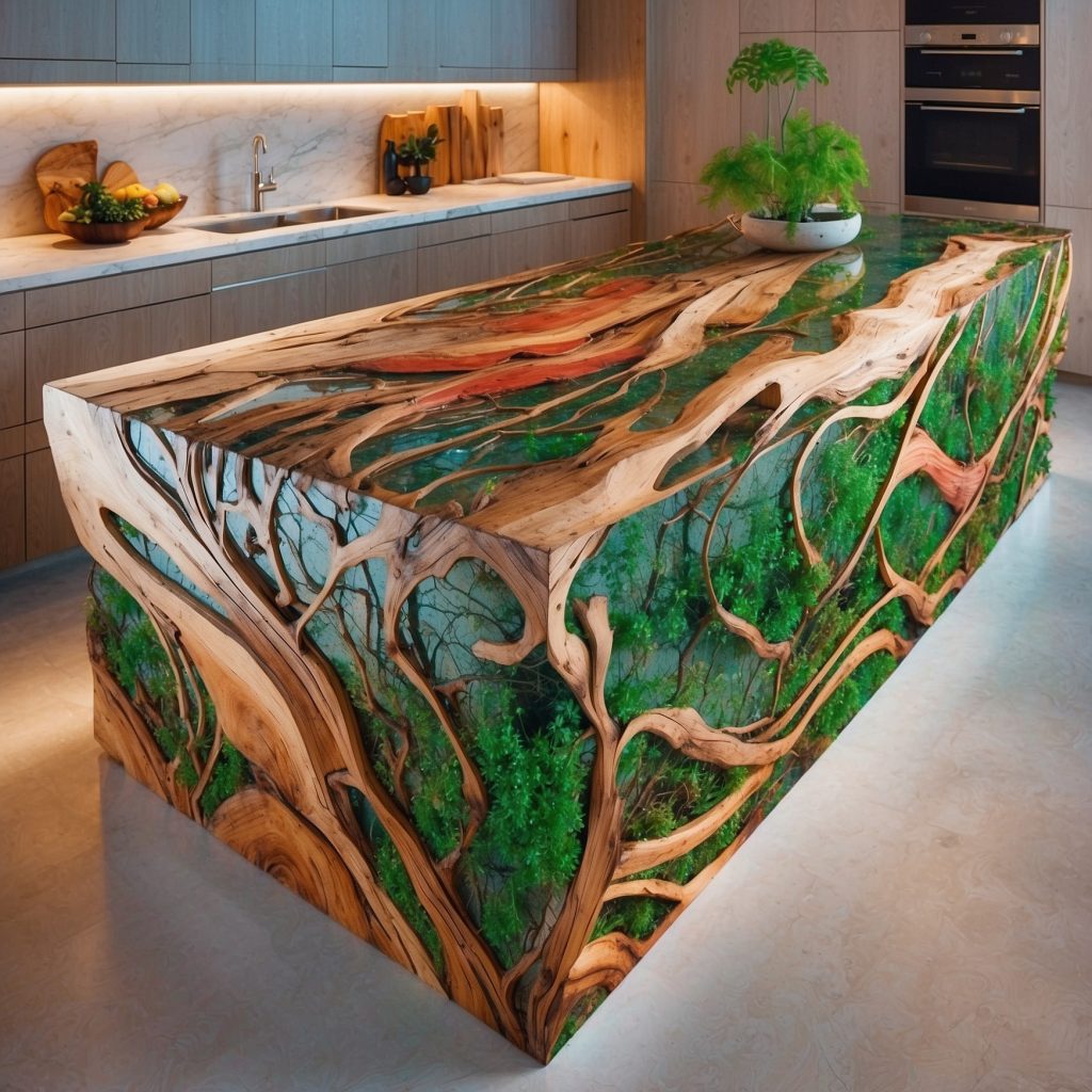 Wood And Epoxy Kitchen Islands