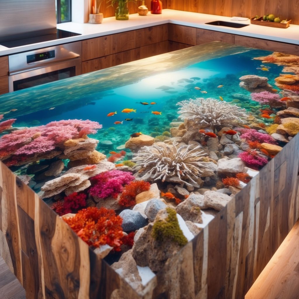 Wood And Epoxy Kitchen Islands