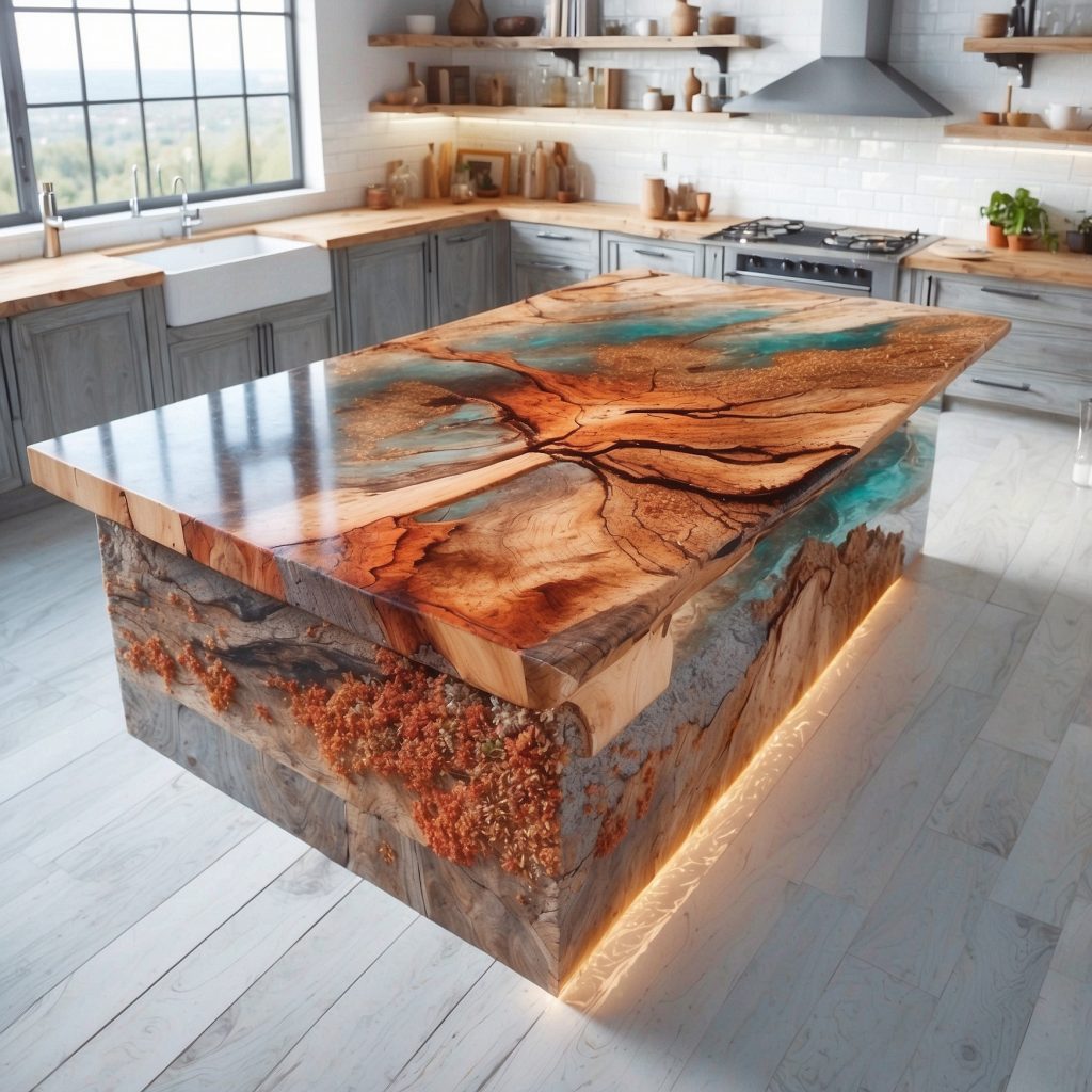 Wood And Epoxy Kitchen Islands