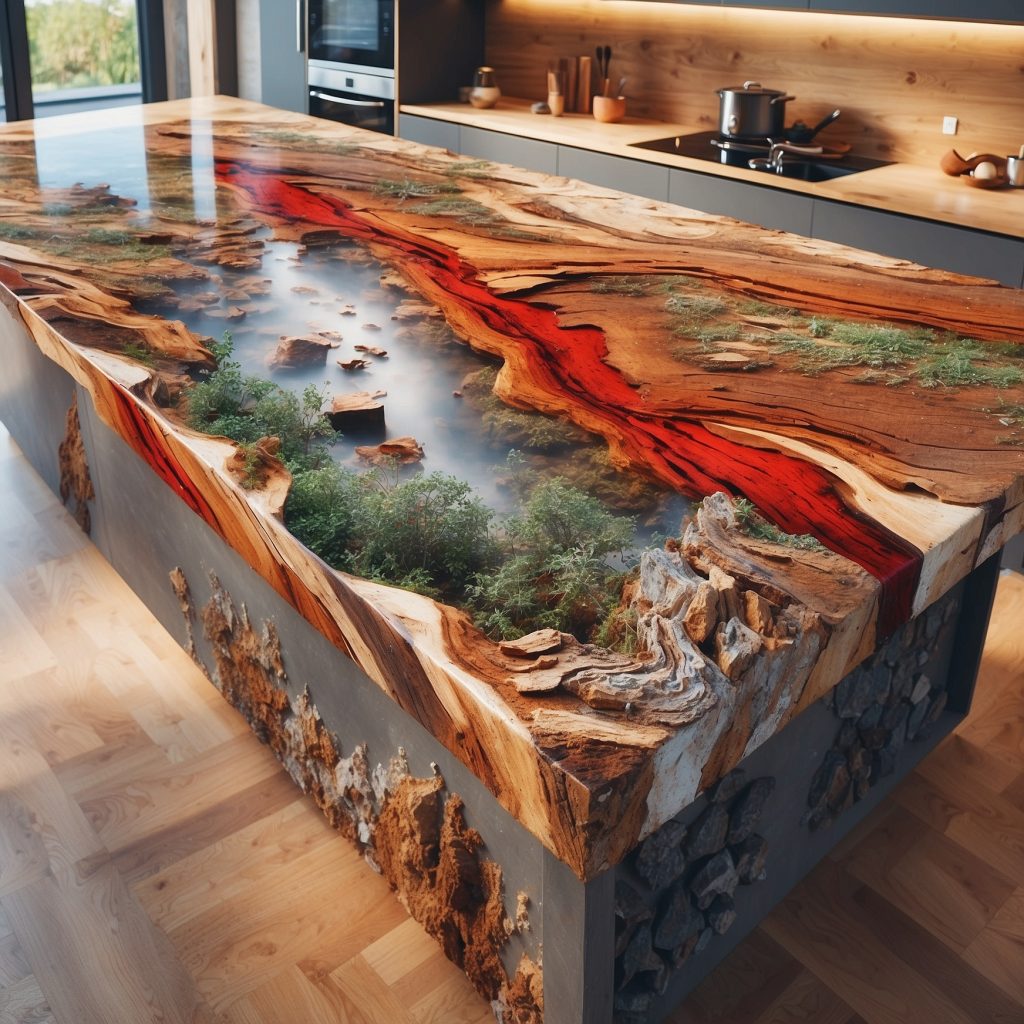 Wood And Epoxy Kitchen Islands