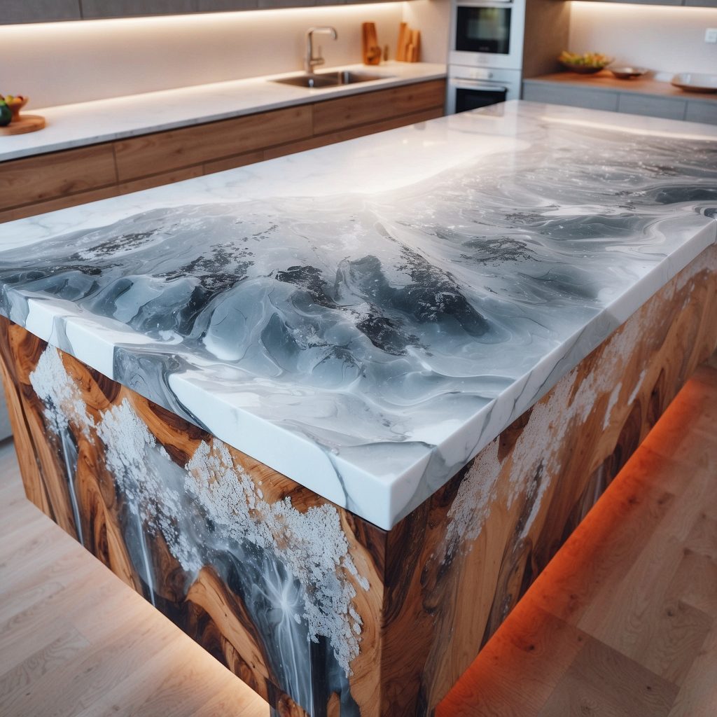 Wood And Epoxy Kitchen Islands