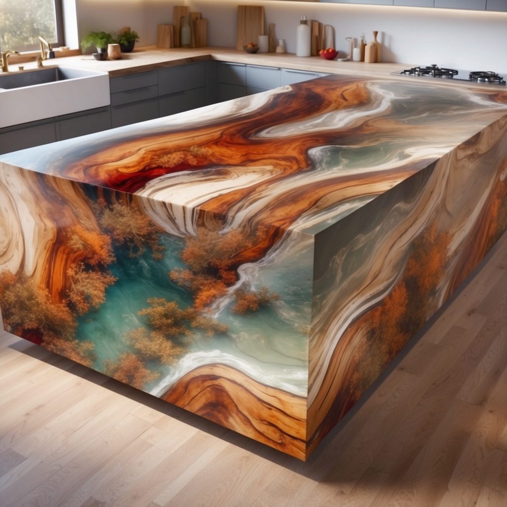 Wood And Epoxy Kitchen Islands