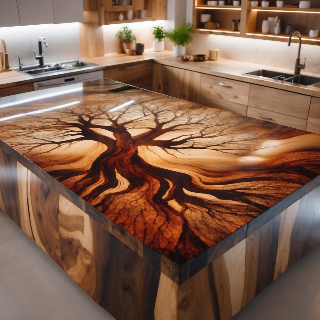 Wood And Epoxy Kitchen Islands