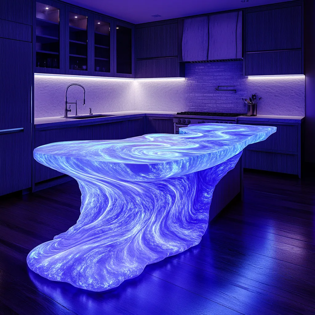 Glowing Swirly Blue Kitchen Island