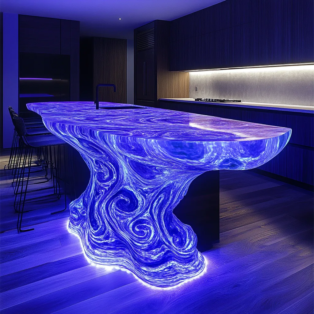 Glowing Swirly Blue Kitchen Island