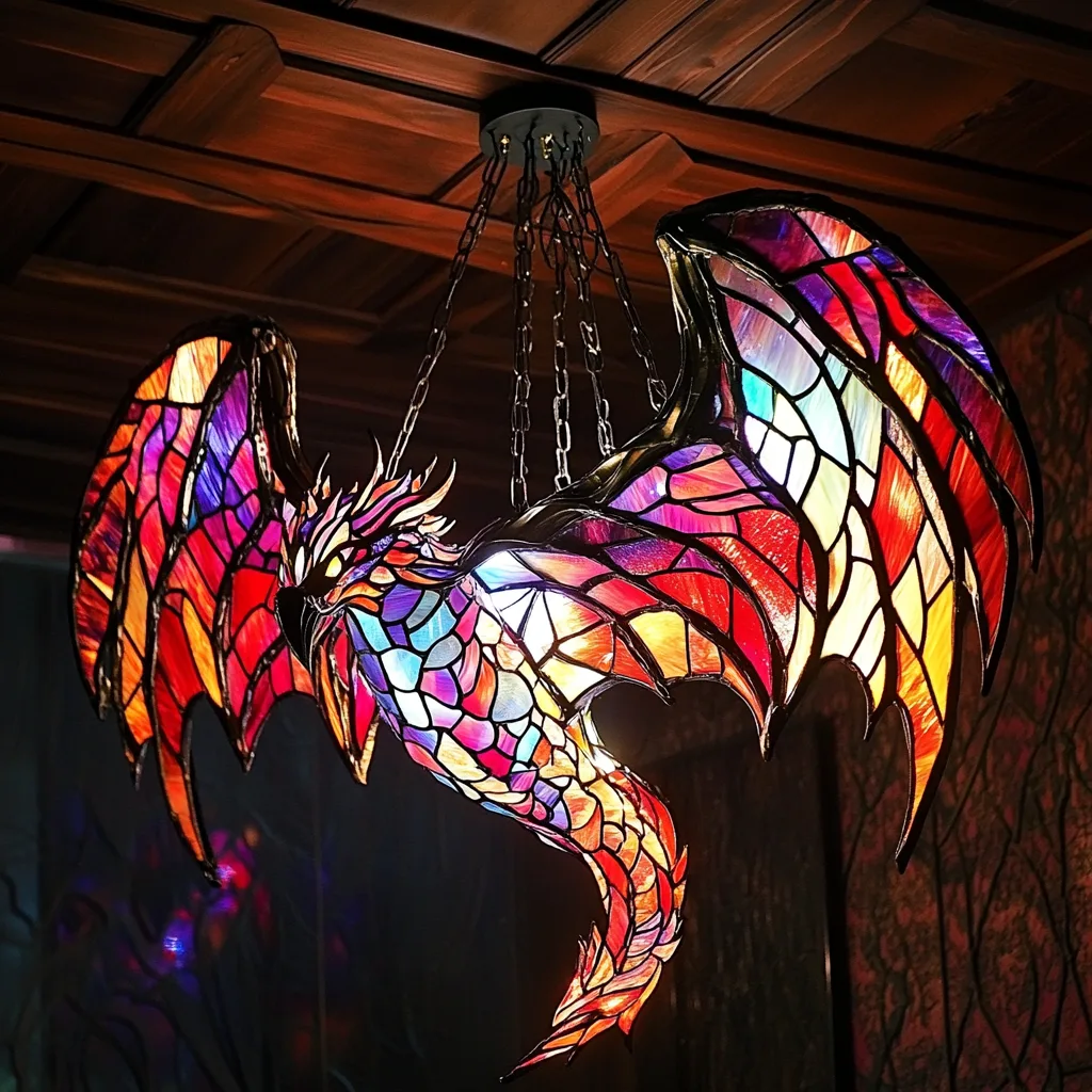 Rainbow Stained Glass Dragon Chandeliers