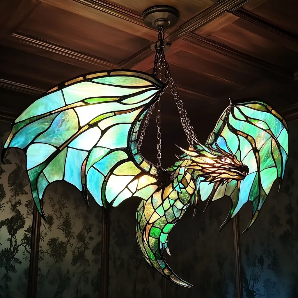 Rainbow Stained Glass Dragon Chandeliers