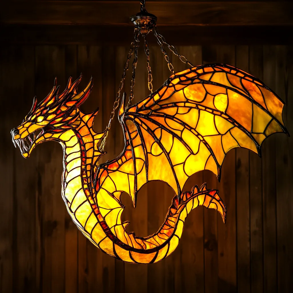 Rainbow Stained Glass Dragon Chandeliers