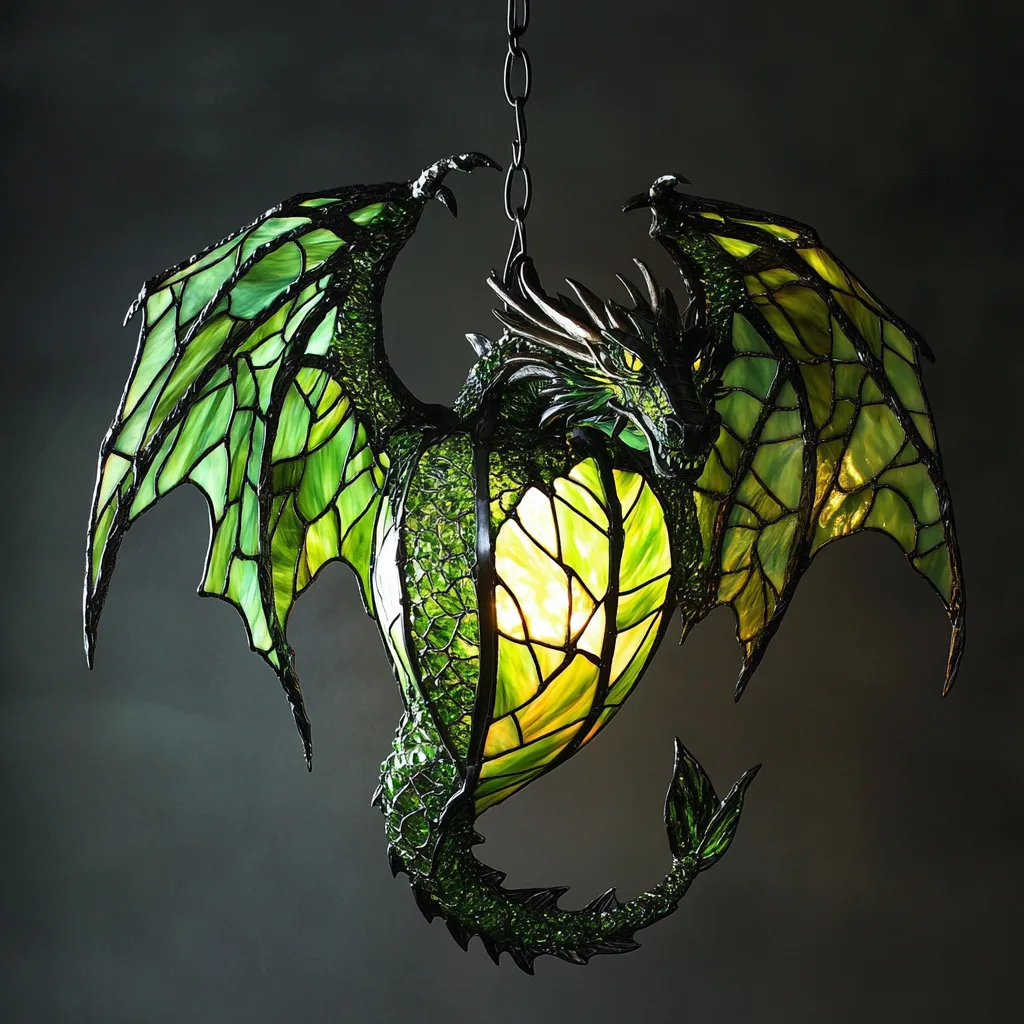 Rainbow Stained Glass Dragon Chandeliers