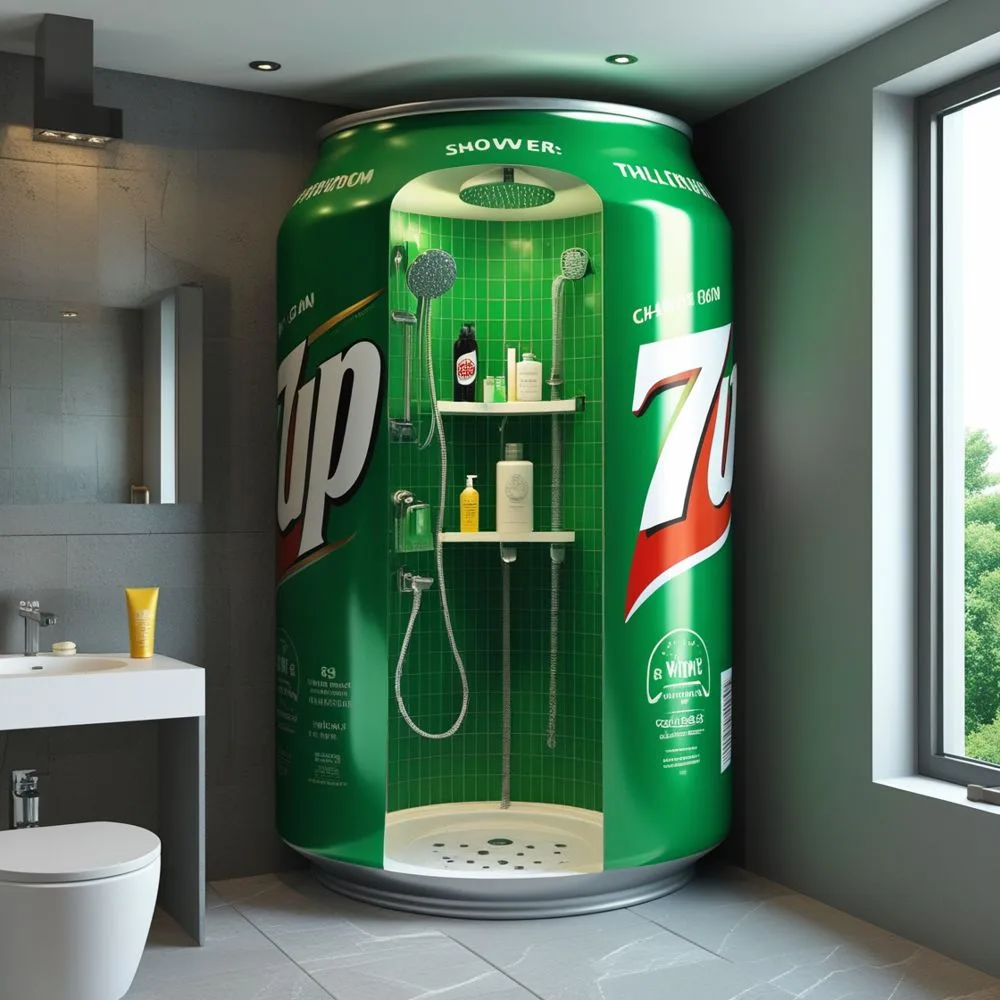 Giant Soda Can Standing Bathroom