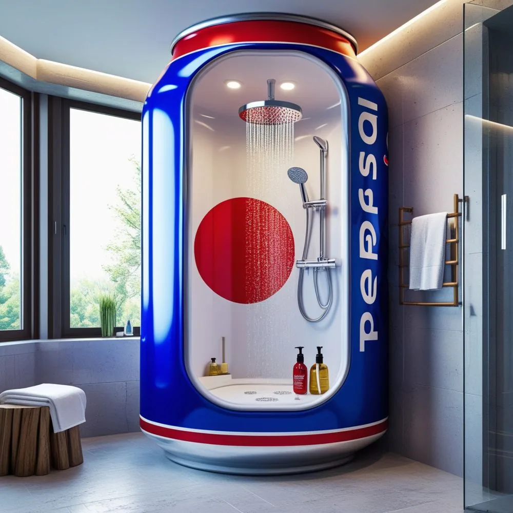Giant Soda Can Standing Bathroom