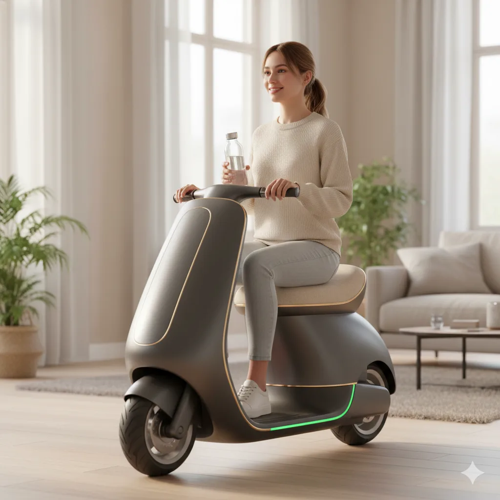 A close-up of the controls and seat of a riding vacuum cleaner, highlighting its ergonomic design.